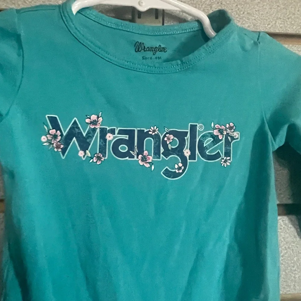 Wrangler‎ Baby Girl Teal Floral Logo Long Sleeve Bodysuit Onesie 6-9 Months